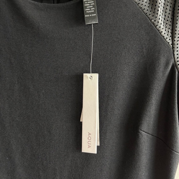 Aqua Elegant Black mini Dress with Textured leather Shoulders Sz XS - Picture 5 of 11